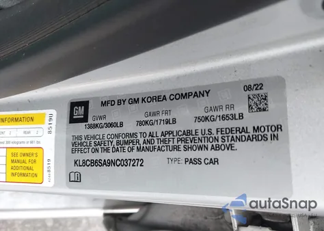 2022 Chevrolet Spark Fwd Ls Automatic z USA, uszkodzony, nr VIN KL8CB6SA9NC037272